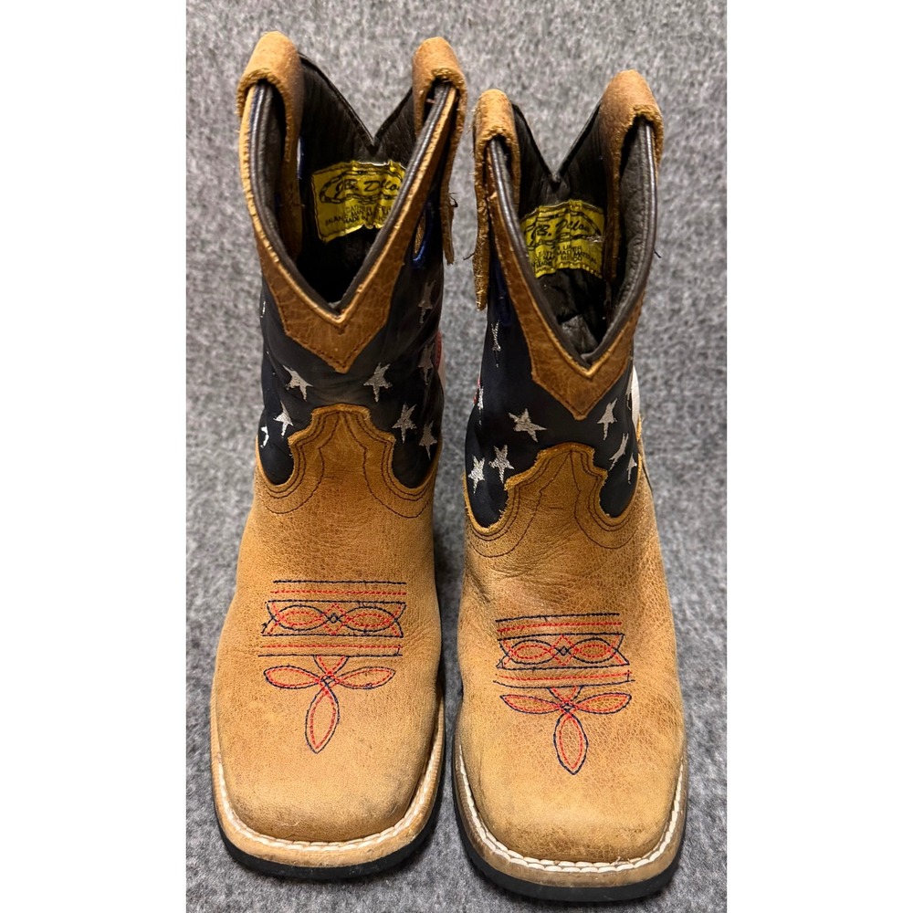 JB Dillon Kids American Flag Cowboy Boots Leather Patriotic Square Toe 10.5